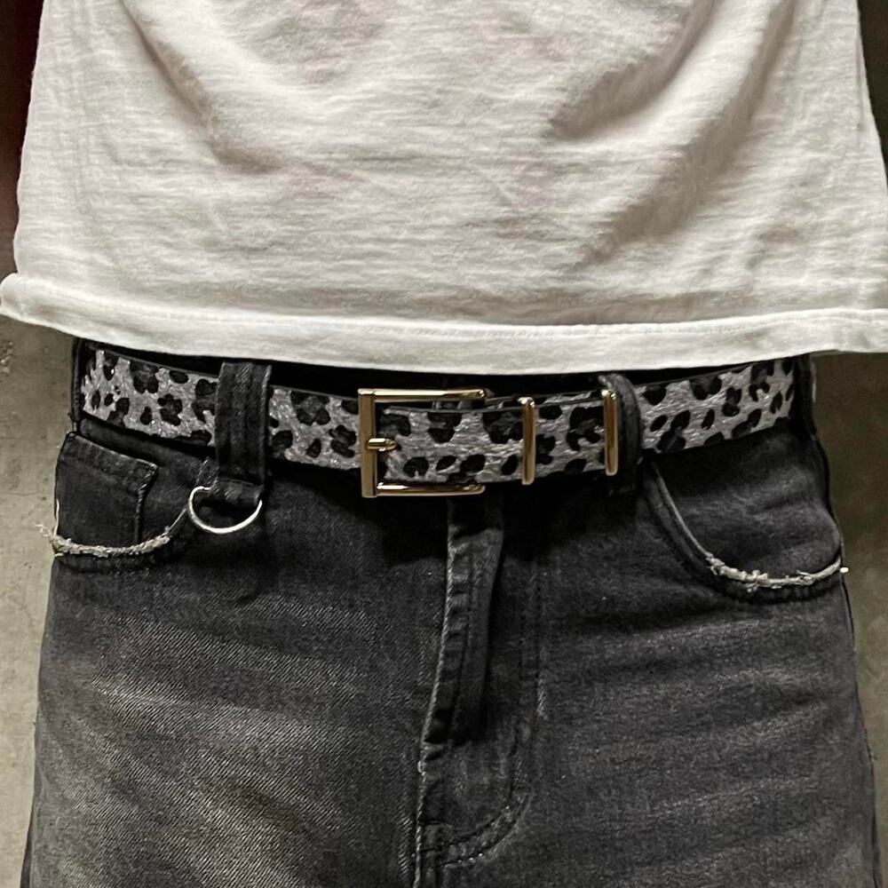 Leopard Print Belt with Gold Buckle